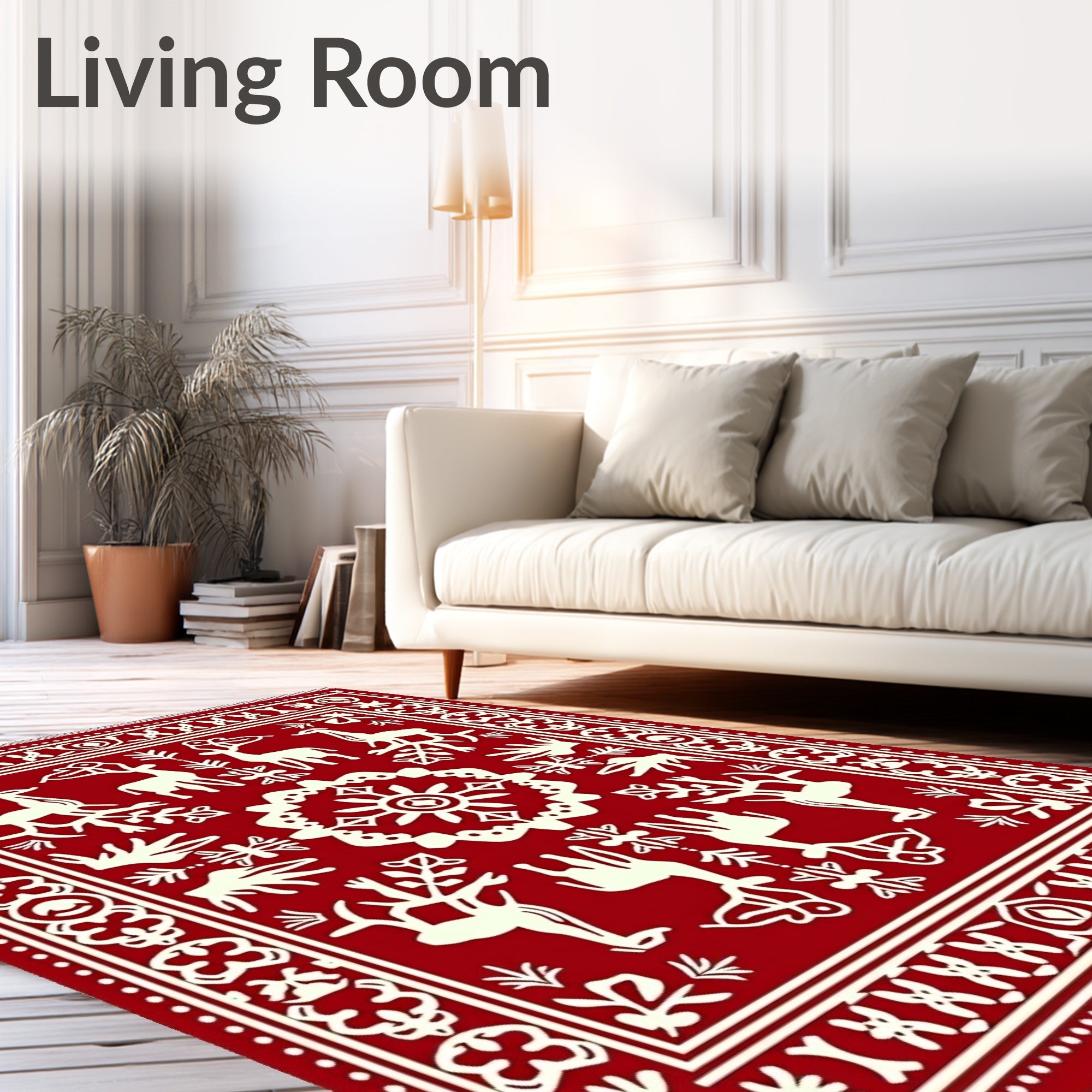 Rustic Red Deer Folk Art Rug