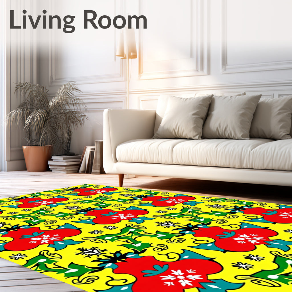 Rococo Red Floral Yellow Scroll Rug