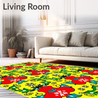 Rococo Red Floral Yellow Scroll Rug