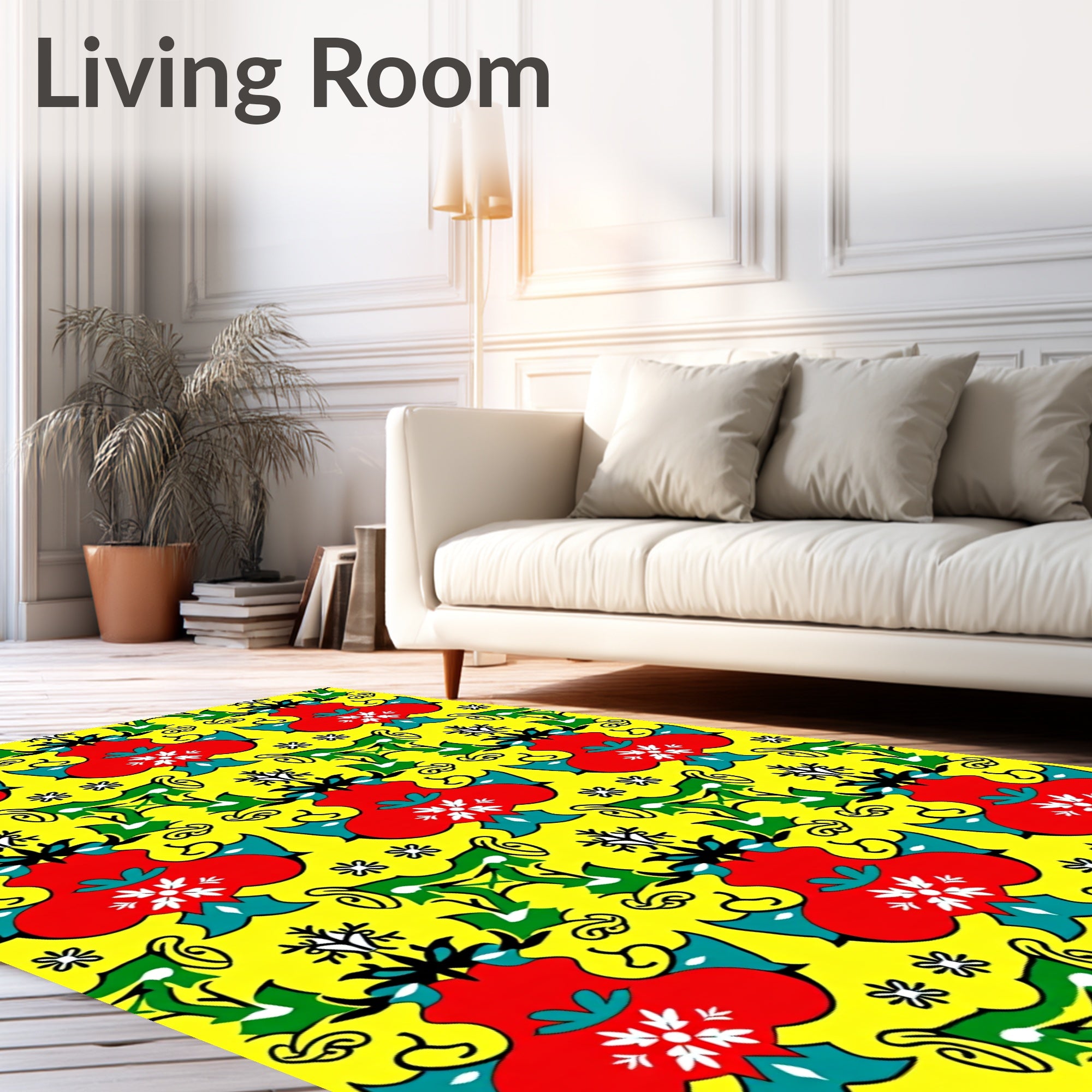 Rococo Red Floral Yellow Scroll Rug