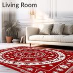Crimson White Circular Floral Medallion Rug