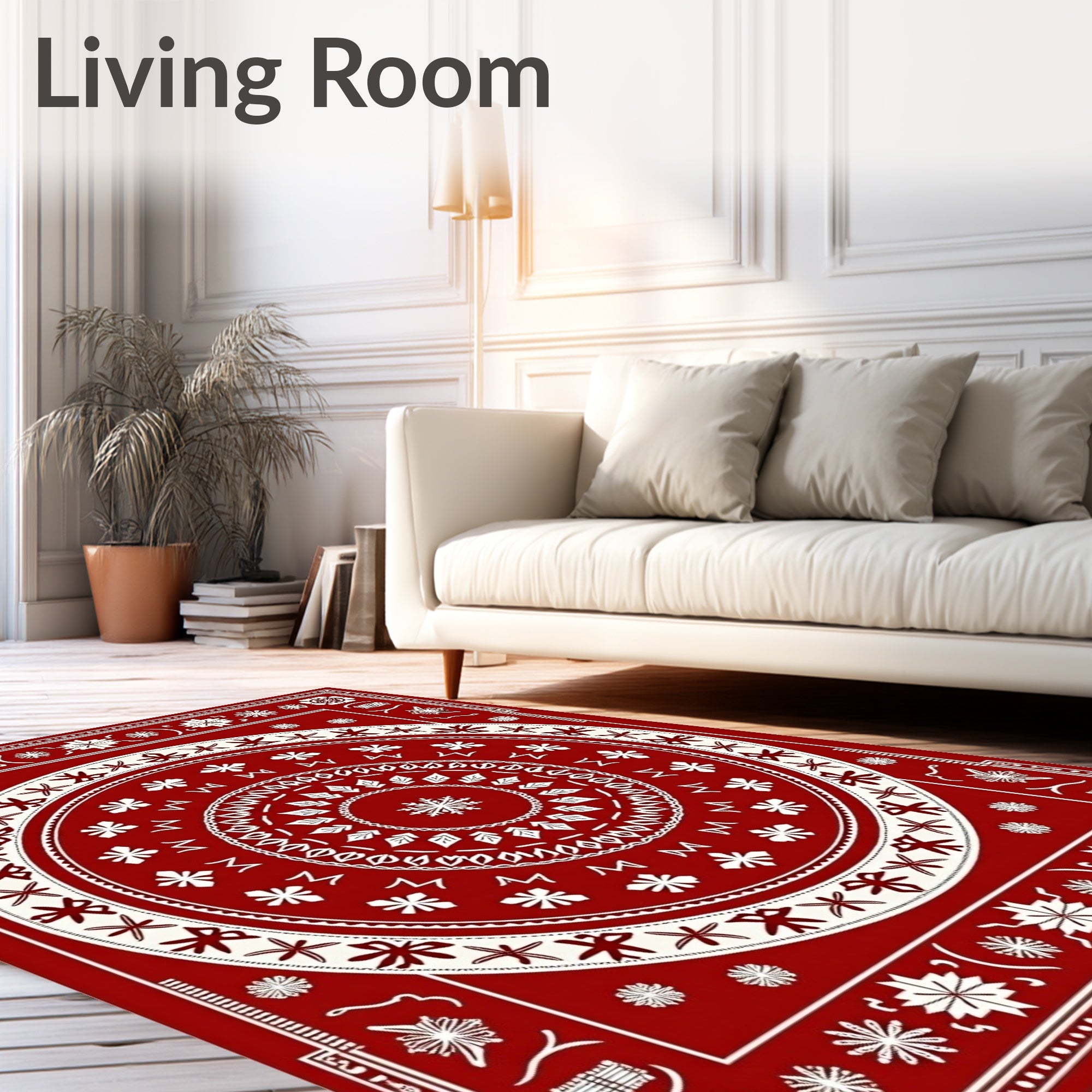 Crimson White Circular Floral Medallion Rug