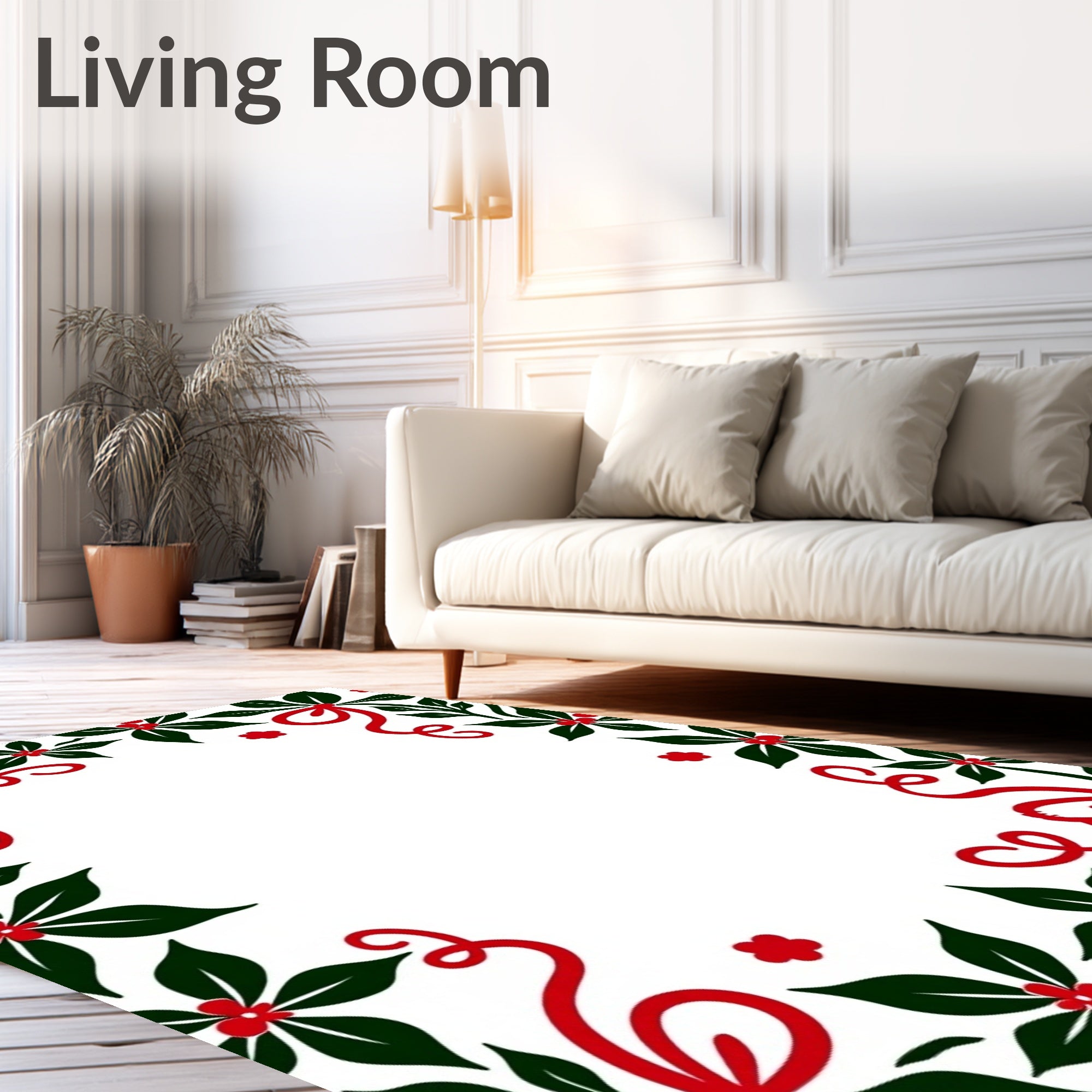 Festive Red Holly Leaf Swirl Rug