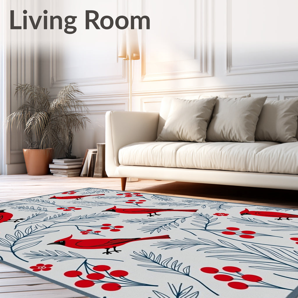 Red Cardinal Winter Berry Arrangement Rug