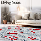 Red Cardinal Winter Berry Arrangement Rug
