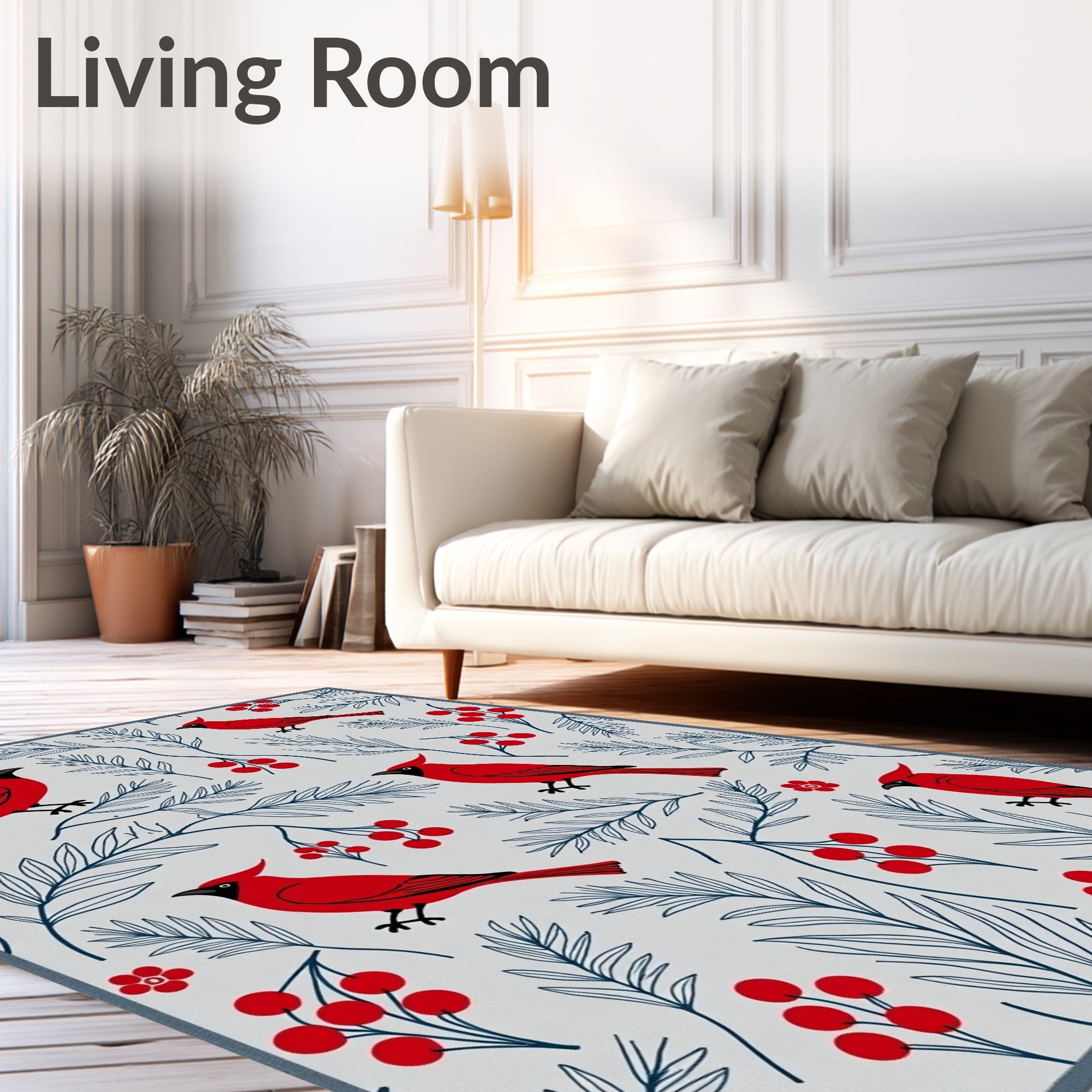 Red Cardinal Winter Berry Arrangement Rug