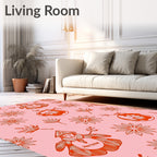 Red Floral Figures Pink Background Rug
