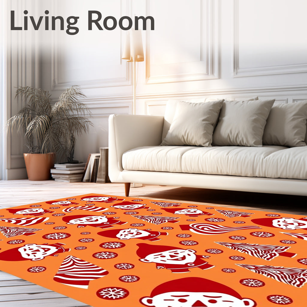 Red Gnomes Candy Cane Snowflakes Forest Rug