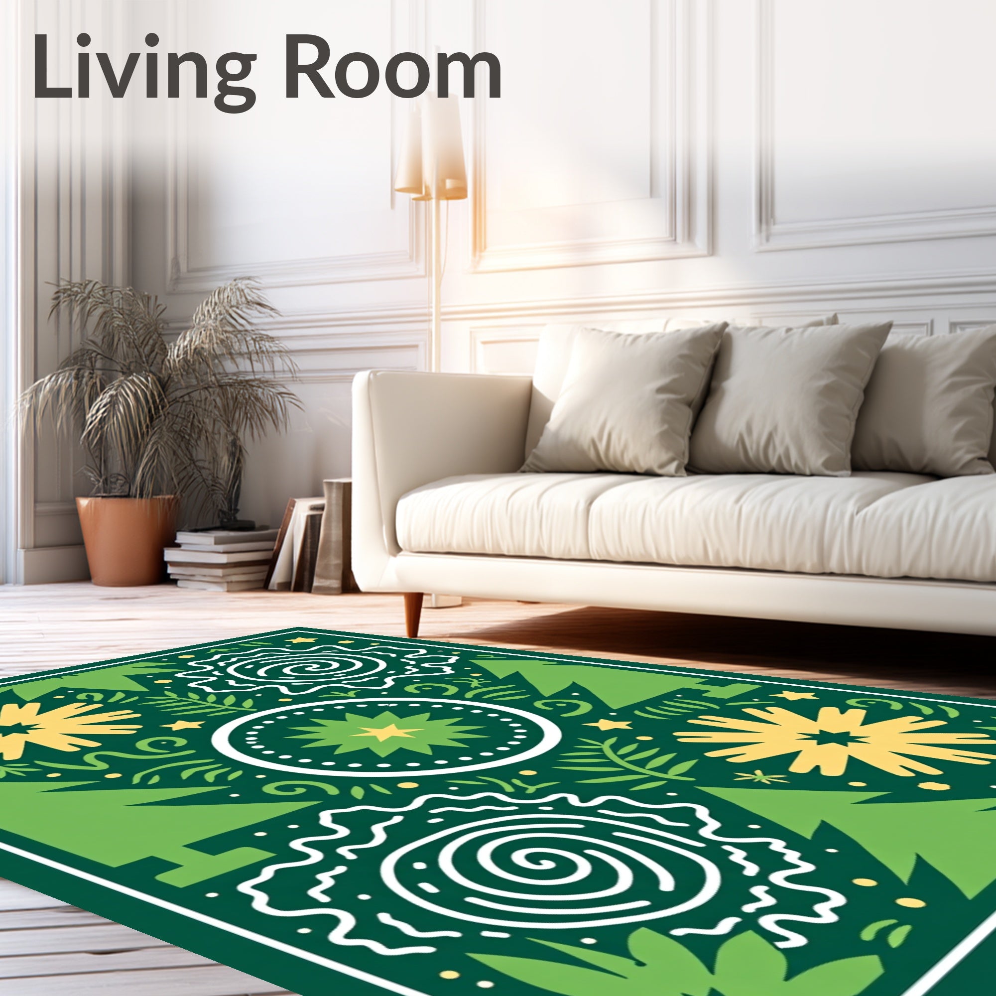 Festive Green Yellow Forest Celebration Rug