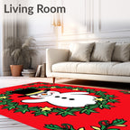 Merry Snowman Waving Wreath Red Rug