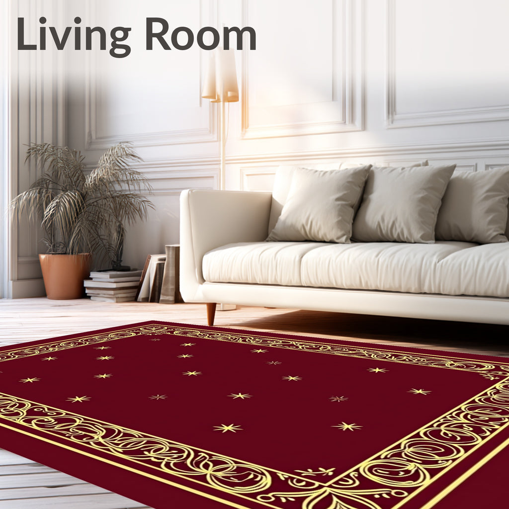 Deep Red Starry Night Regal Border Rug