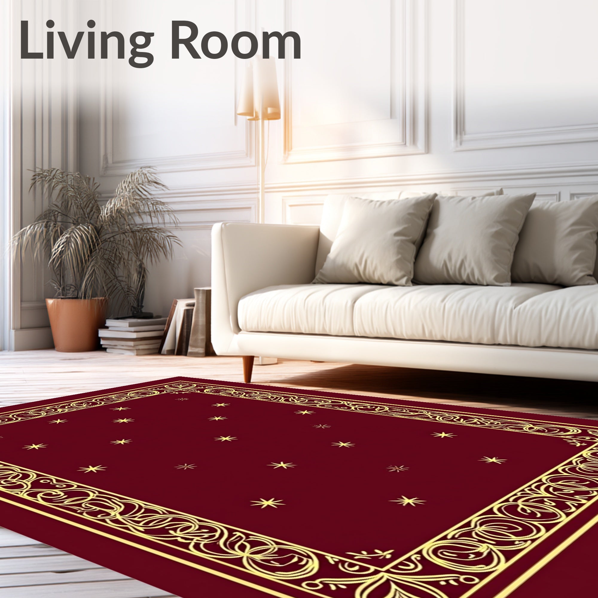 Deep Red Starry Night Regal Border Rug