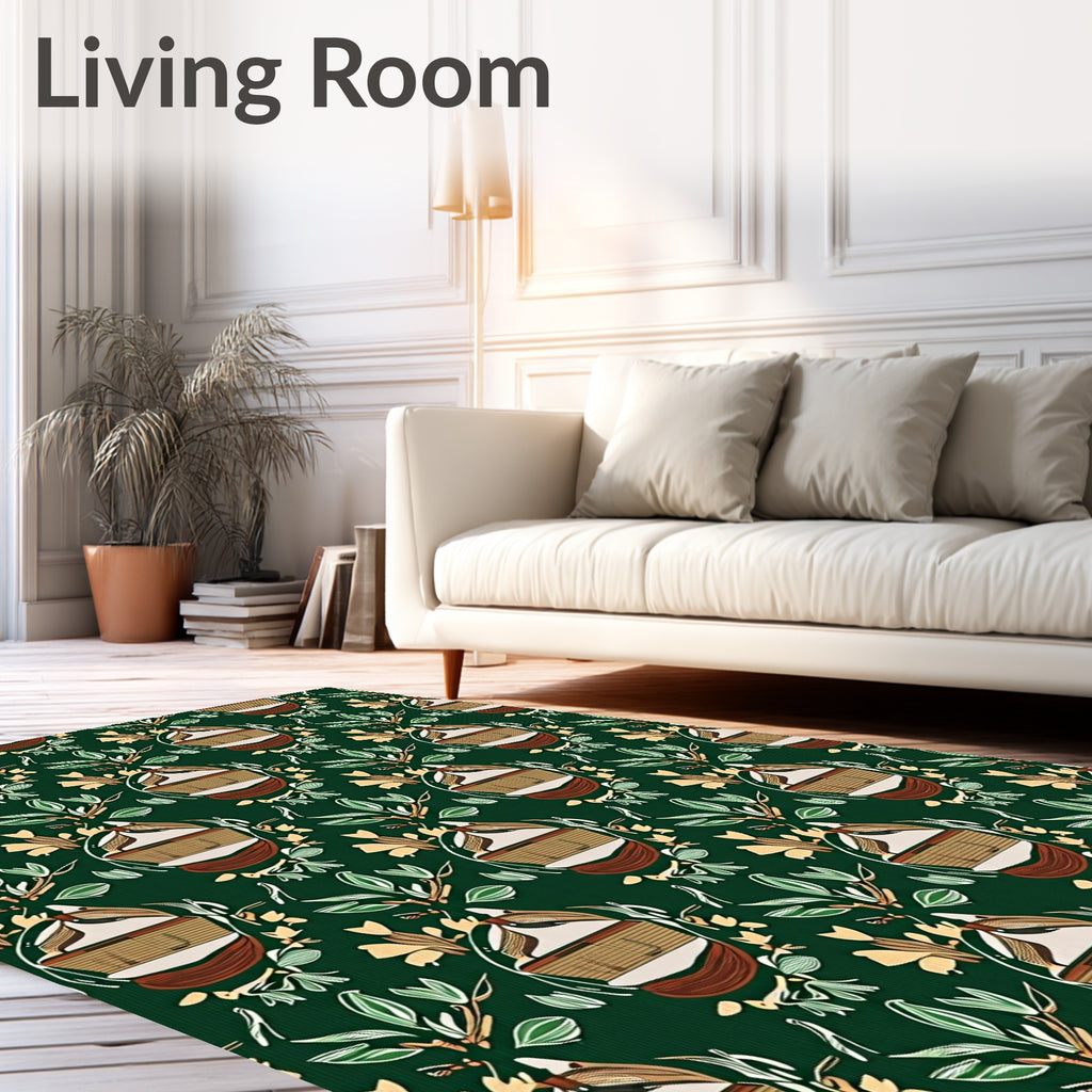 Leafy Green And Cream Nautical Motif Rug