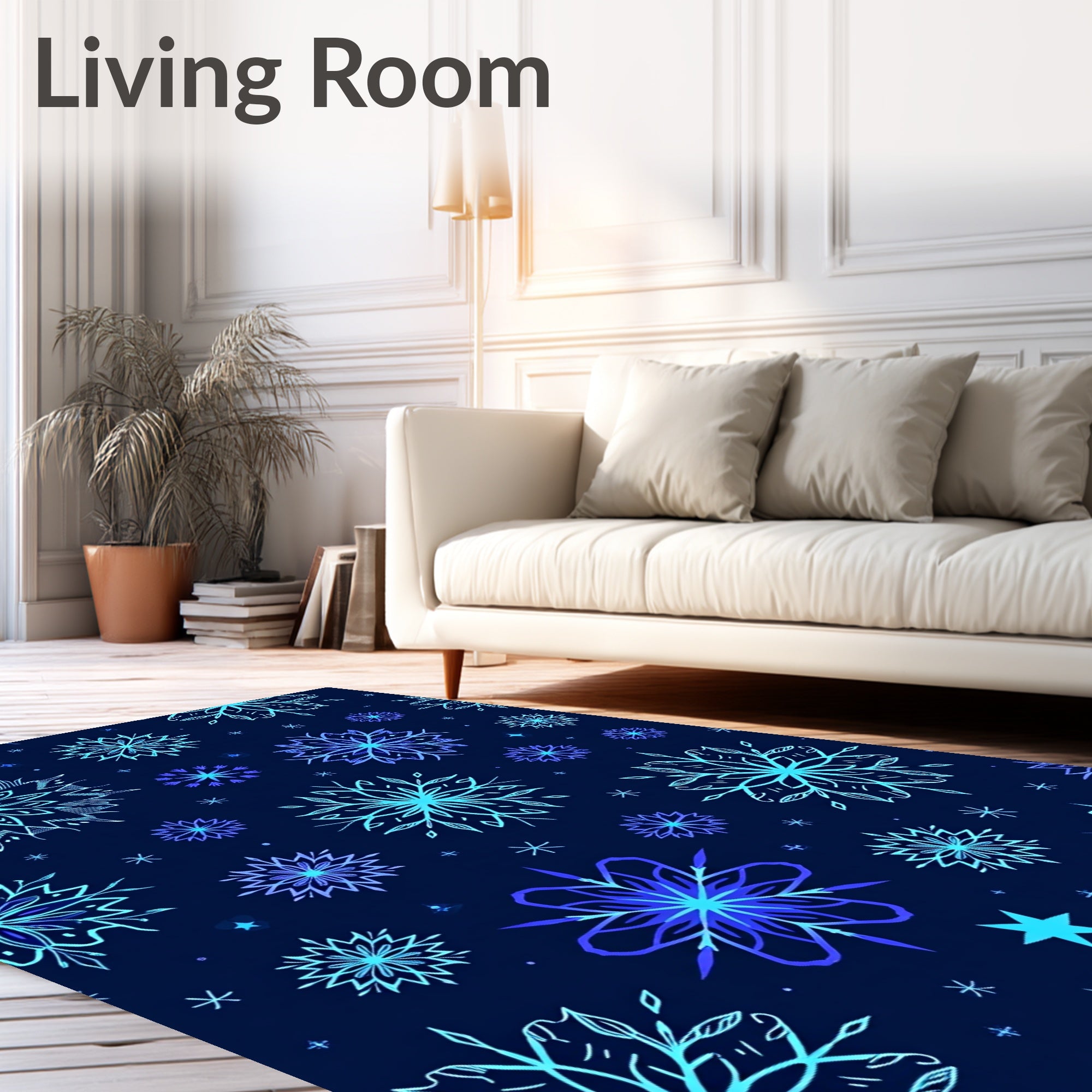 Deep Blue Snowflake Repeating Pattern Rug