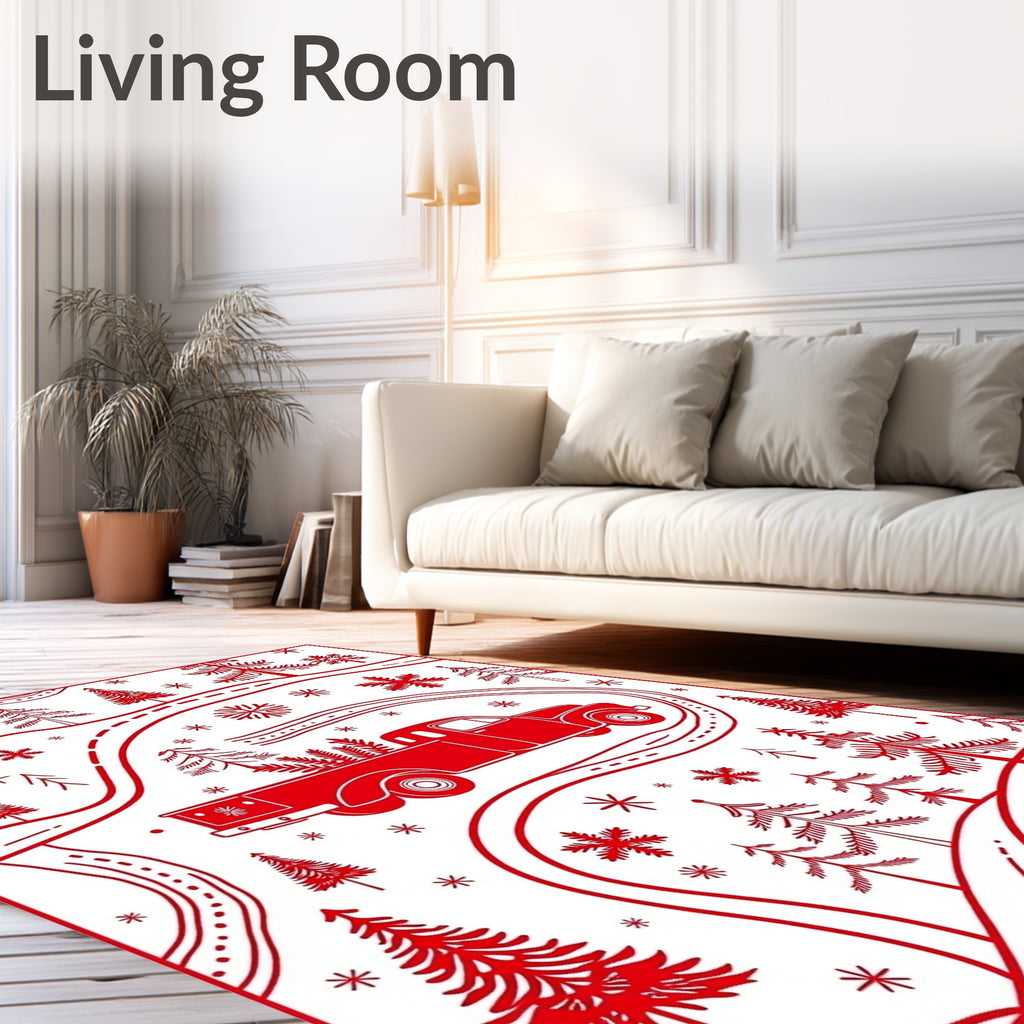 Crimson Truck Christmas Tree Meadow Rug