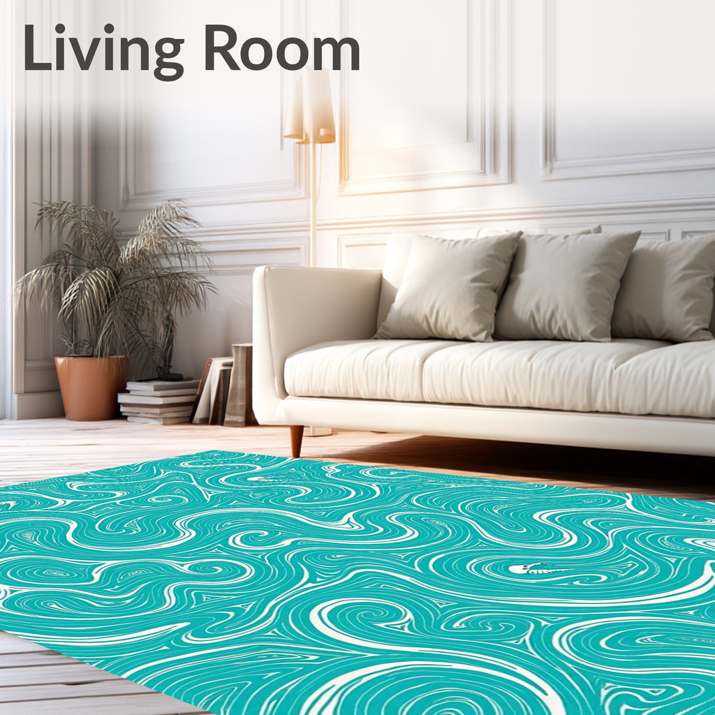 Teal Whimsical Swirl Aquatic Creatures Rug