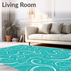 Teal Whimsical Swirl Aquatic Creatures Rug
