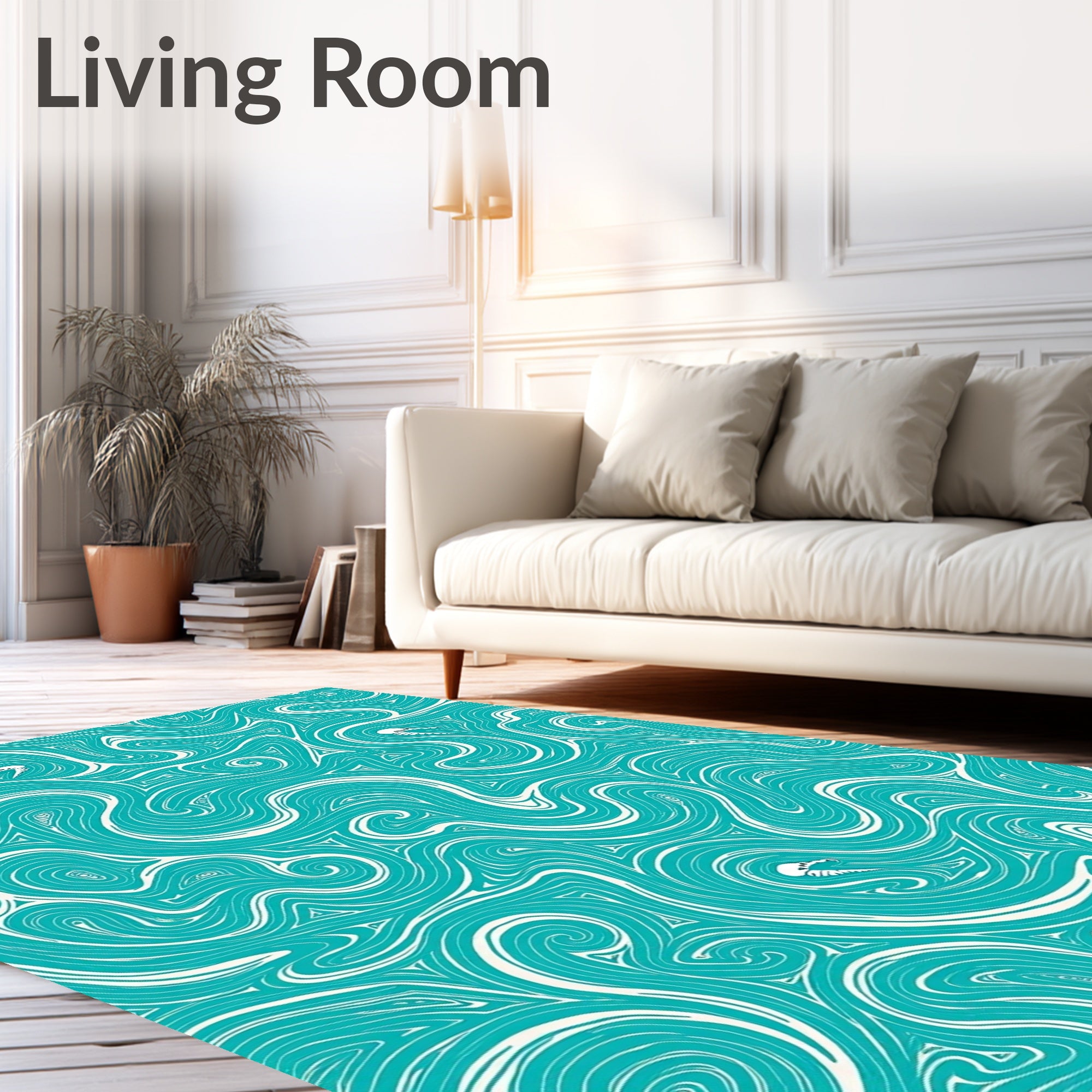 Teal Whimsical Swirl Aquatic Creatures Rug