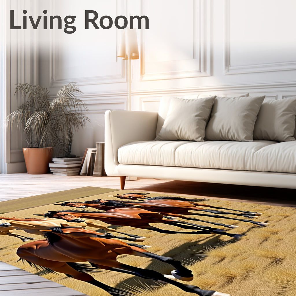 Chestnut Horse Herd Meadow Scene Rug