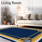 Ornate Gold Navy Blue Framed Rug