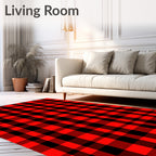 Bold Red Black Gingham Squares Rug