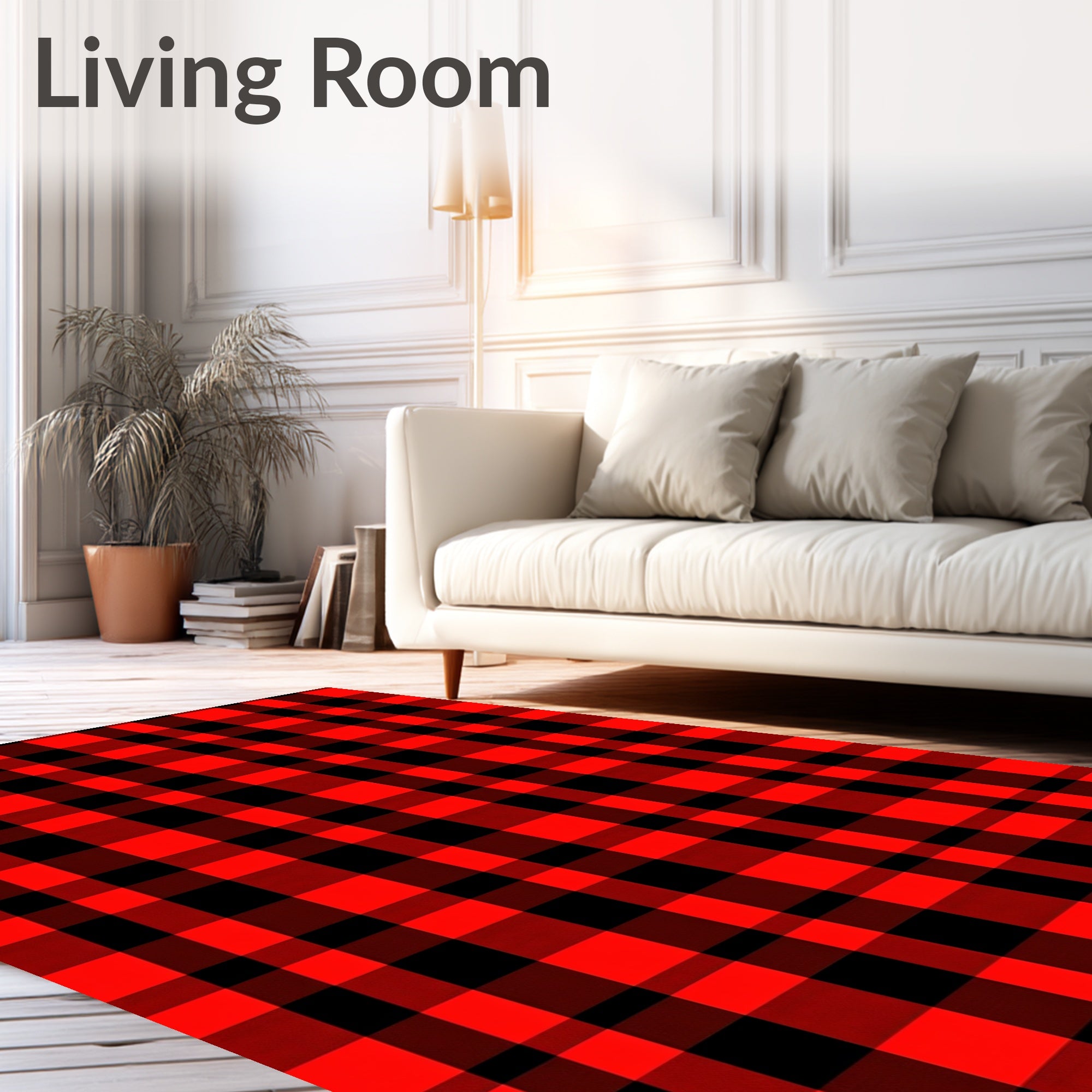 Bold Red Black Gingham Squares Rug