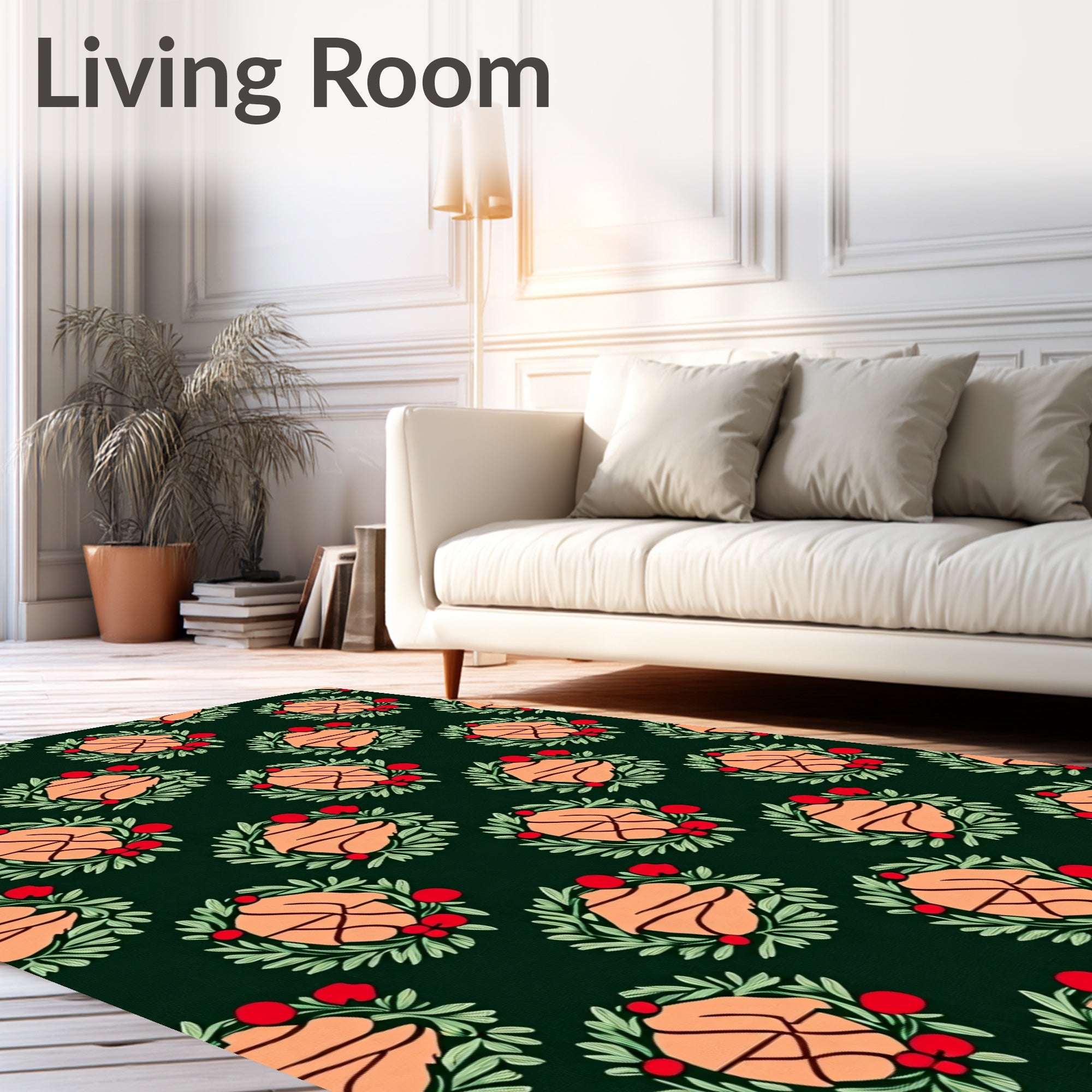 Festive Orange And Green Berry Wreath Rug