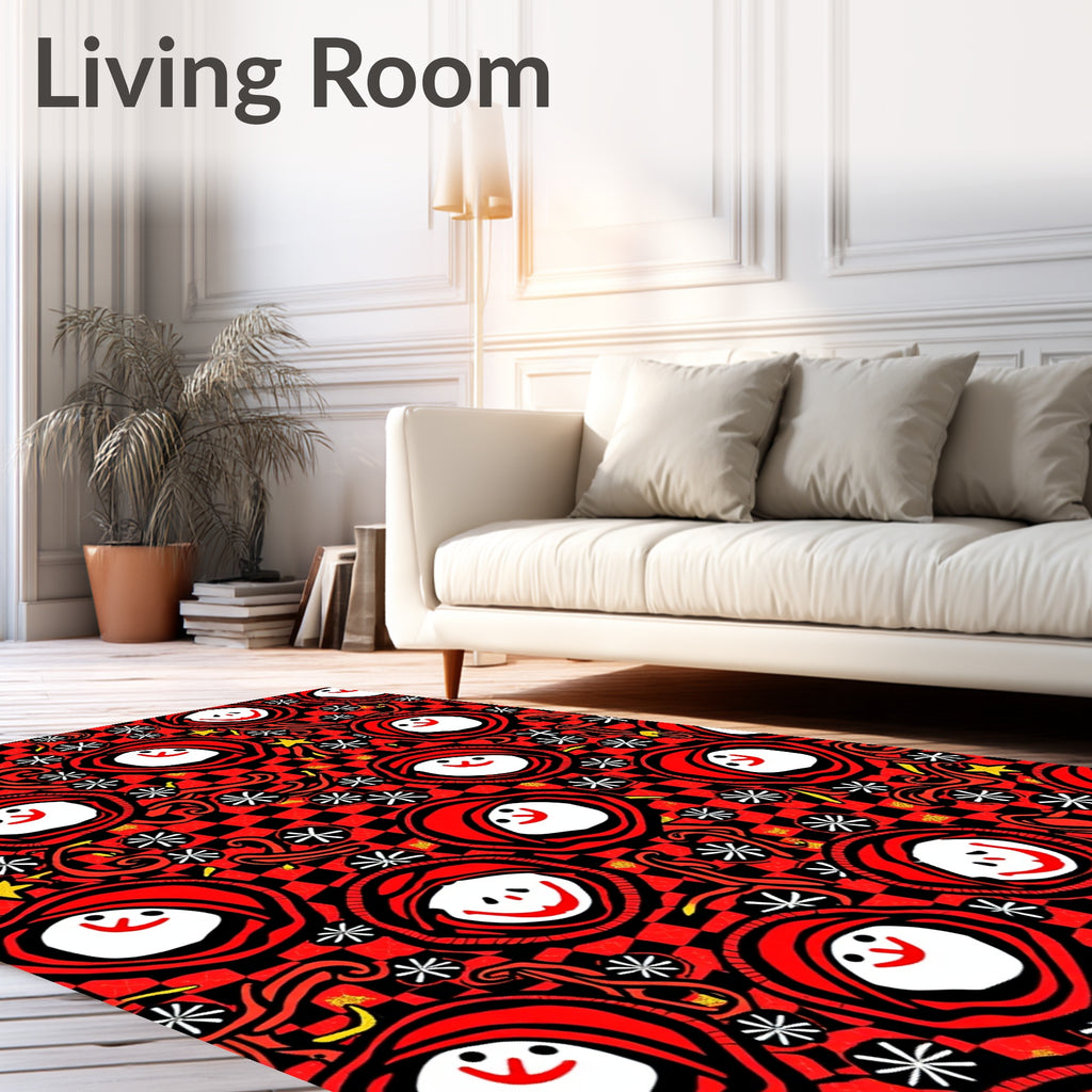 Whimsical Red Checkerboard Grin Faces Rug