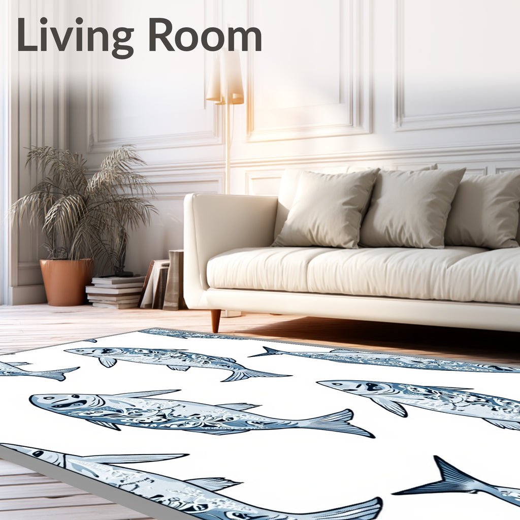 Blue Fish with Ornamental Body Art Rug