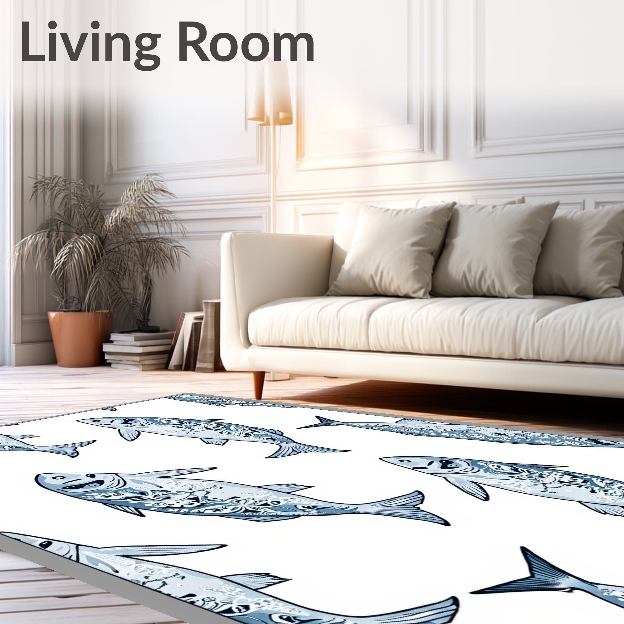 Blue Fish with Ornamental Body Art Rug