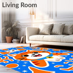 Whimsical Orange Cat Christmas Trees Stars Rug