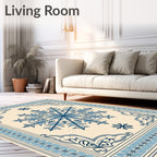 Elegant Blue Snowflake Medallion Border Rug