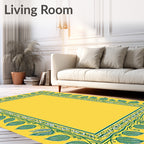 Golden Yellow Green Leaf Border Rug