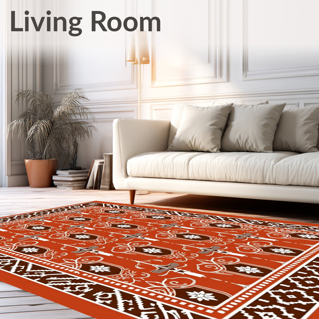 Terracotta Floral Shield Medallion Rug