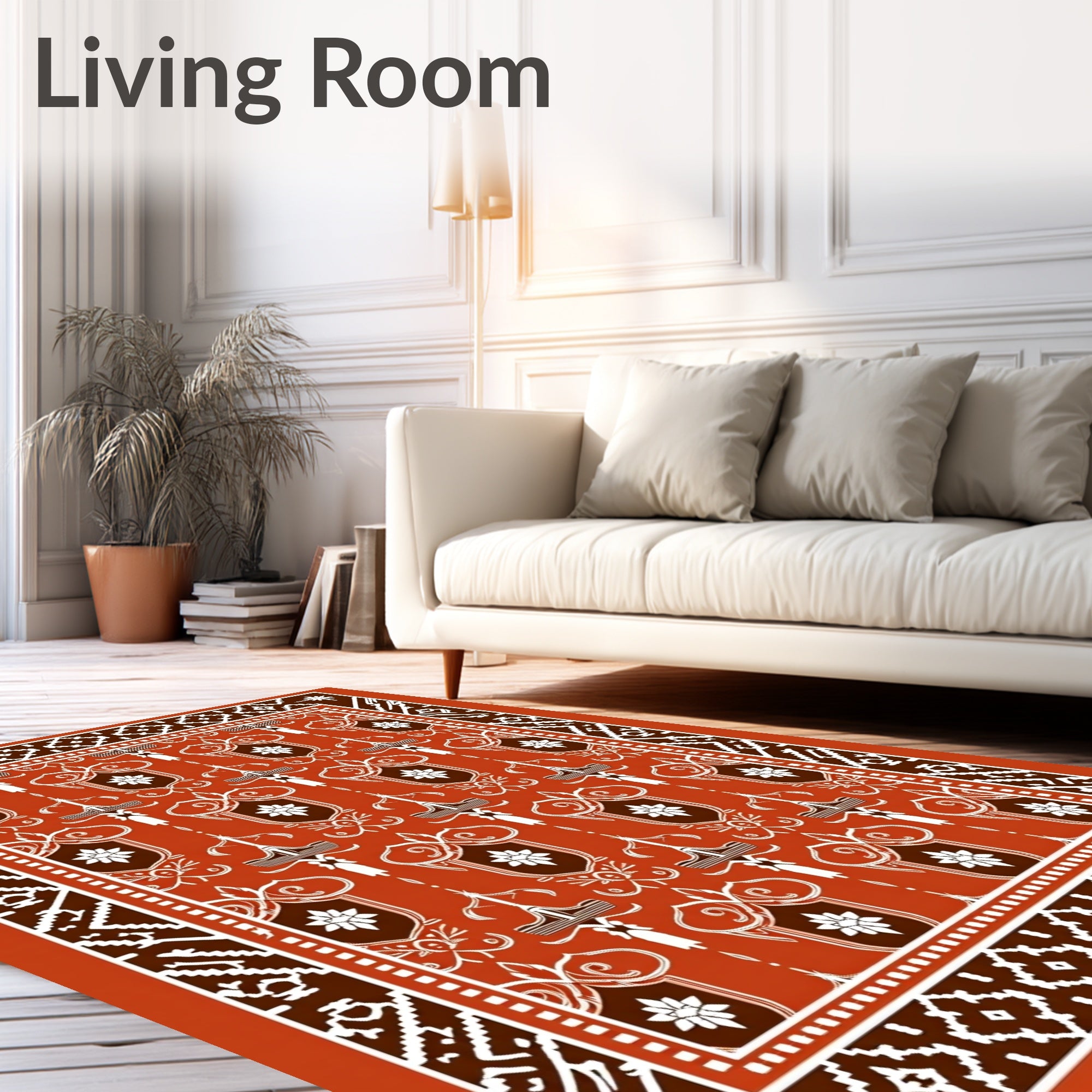 Terracotta Floral Shield Medallion Rug