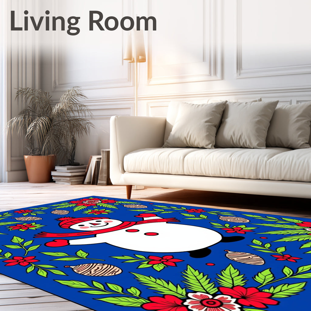 Winter Snowman Festive Floral Garland Rug