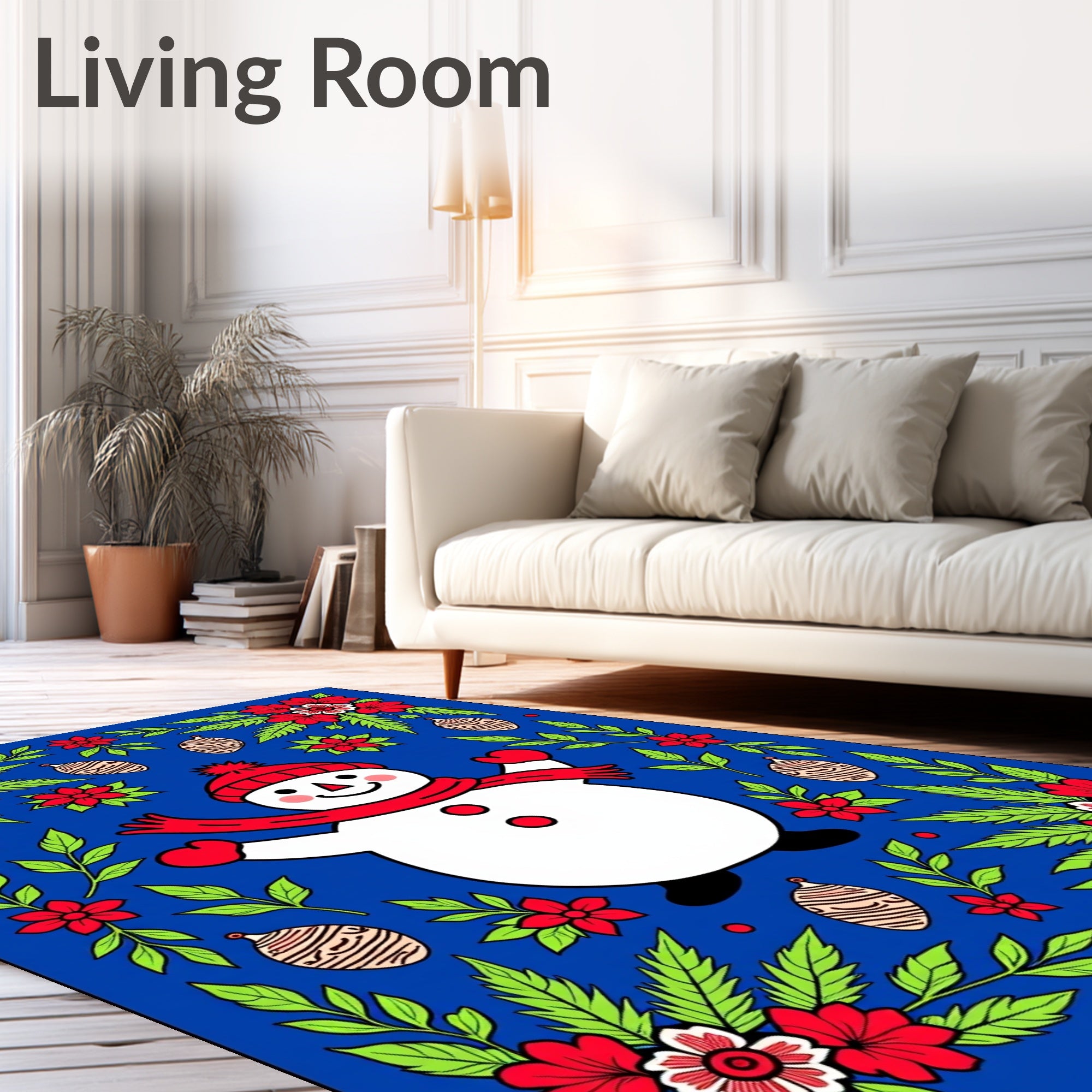 Winter Snowman Festive Floral Garland Rug