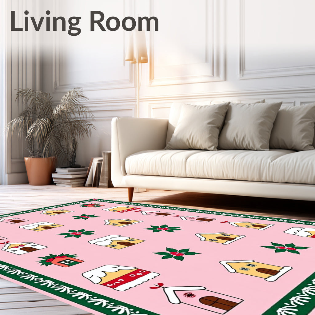 Whimsical Pink Gingerbread Houses Collection Rug
