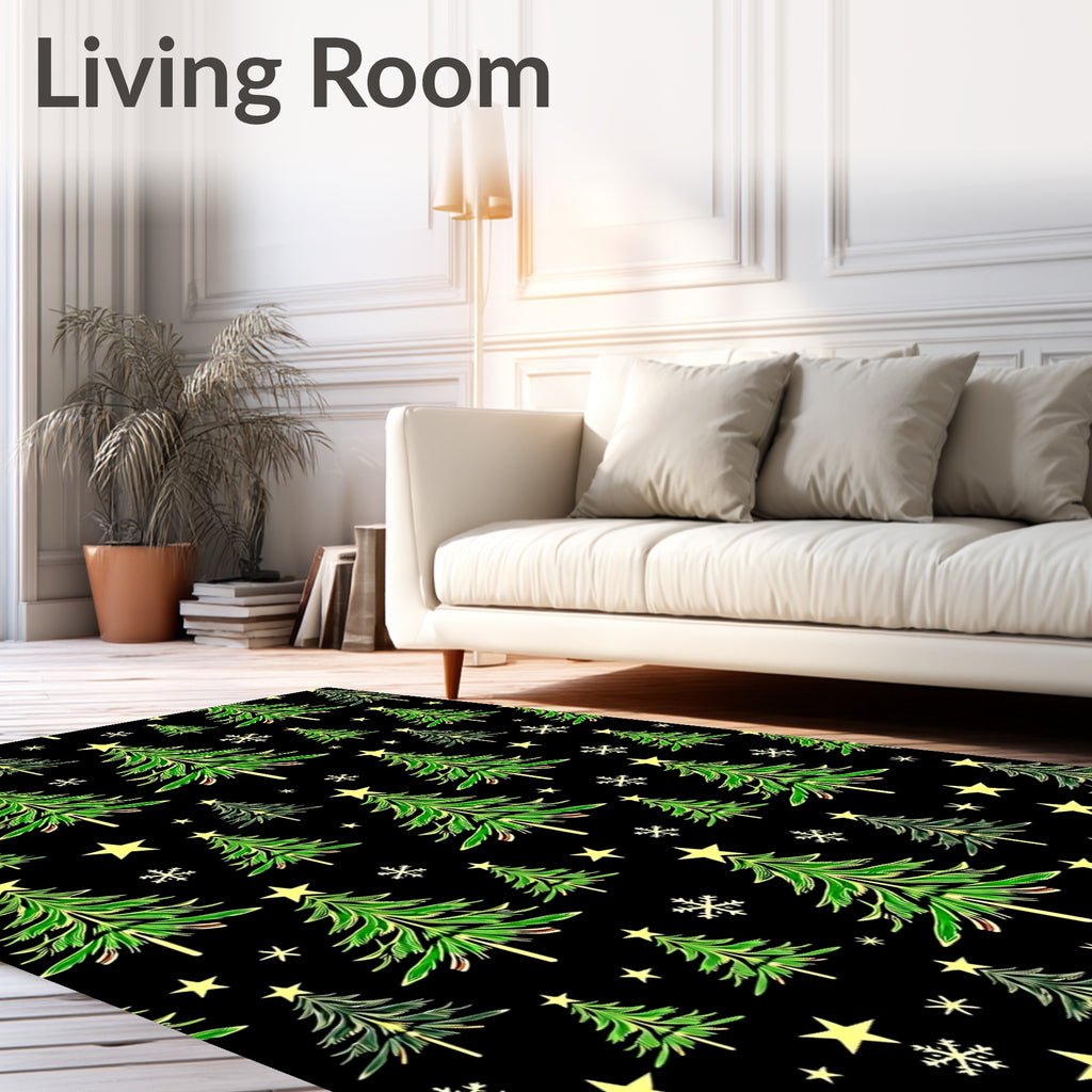 Green Christmas Tree Stars Snowflakes Rug
