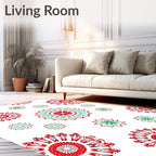 Red Mint Starburst Mandala Rug