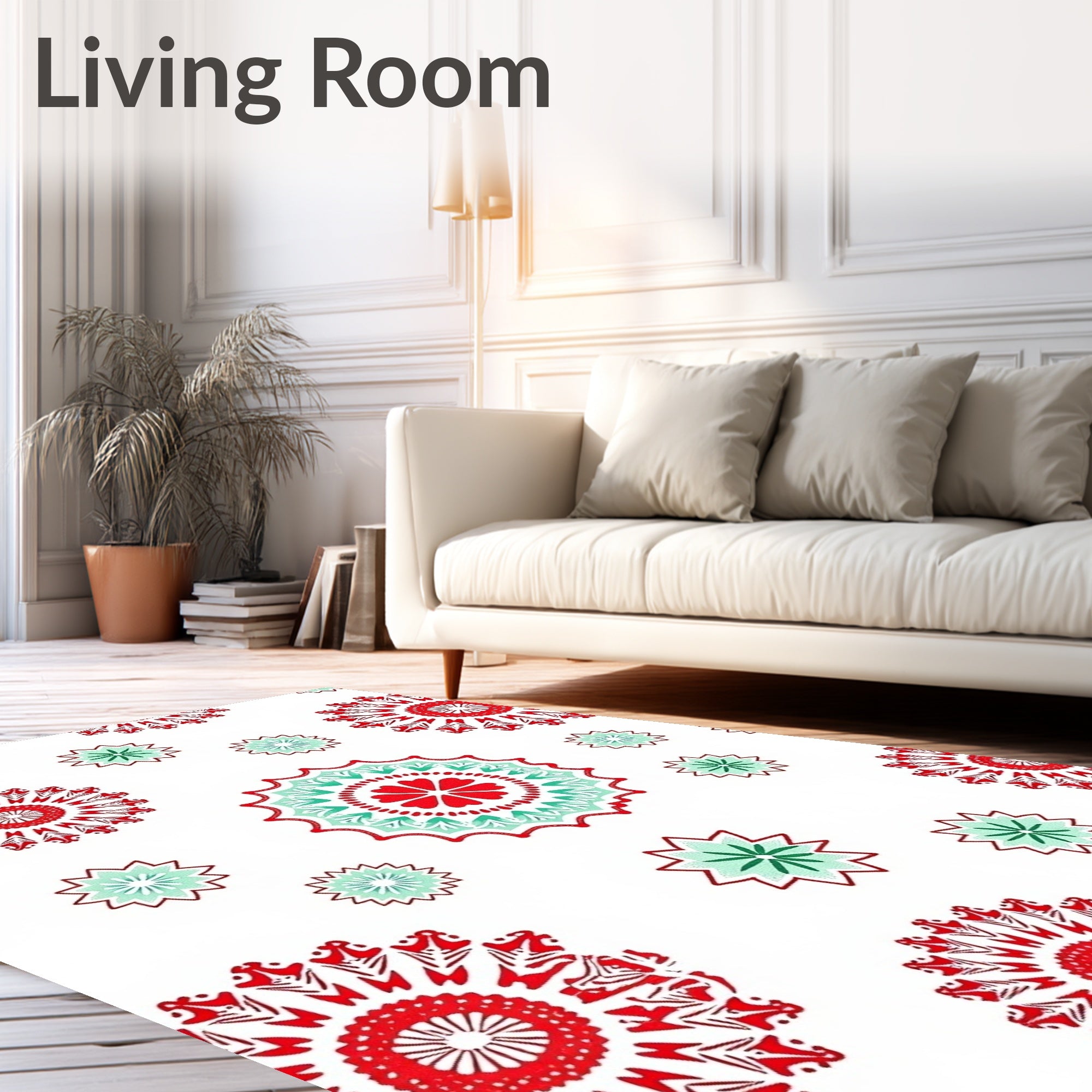 Red Mint Starburst Mandala Rug