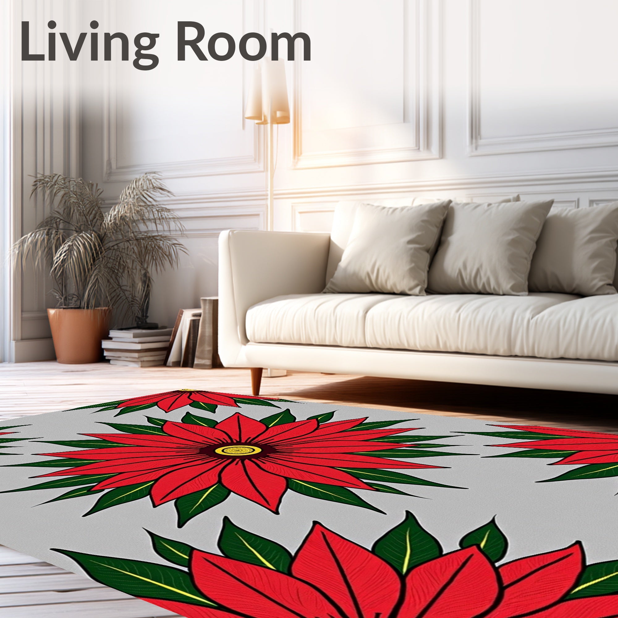 Vibrant Red Floral Garden Rug