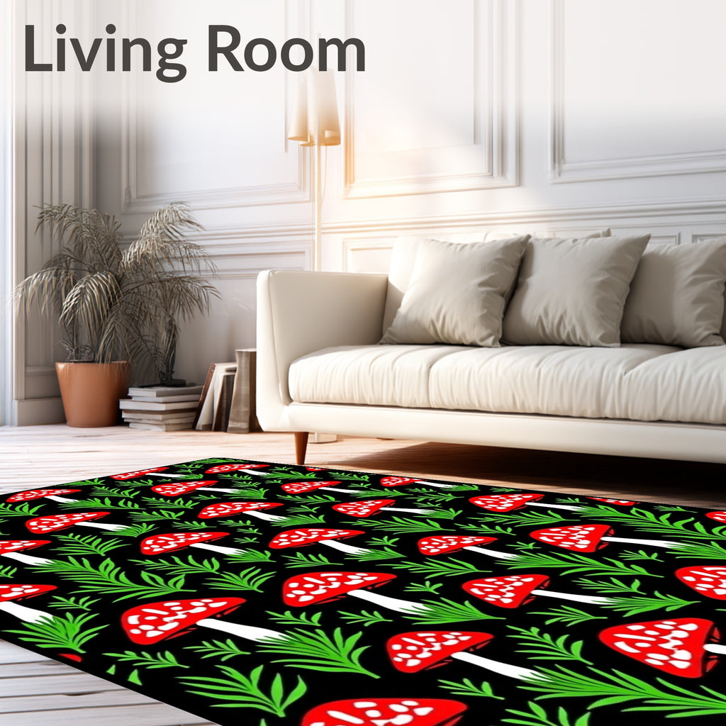 Whimsical Red Mushroom Forest Garden Rug