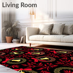 Red Leaf Bell Wreath Gold Border Rug