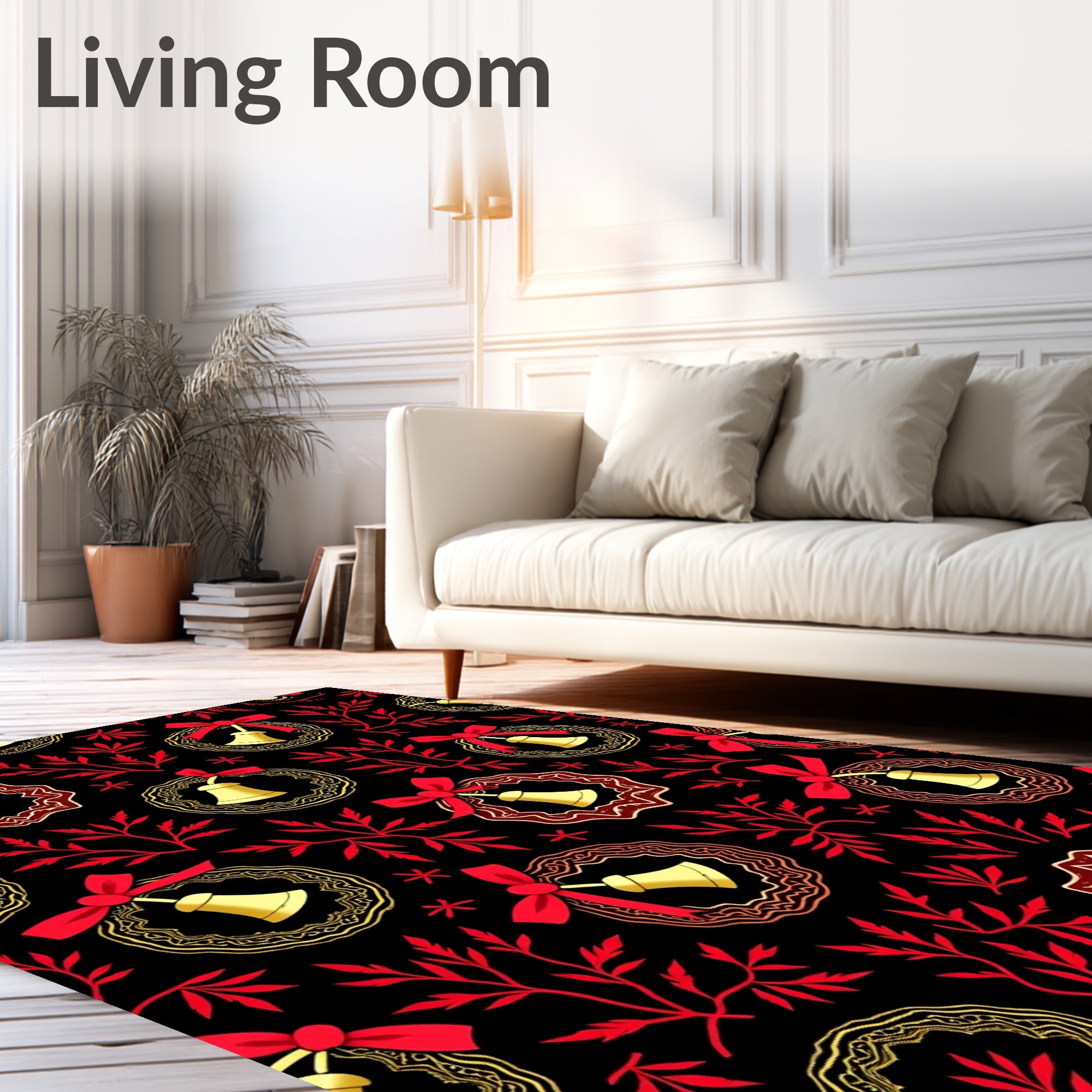 Red Leaf Bell Wreath Gold Border Rug
