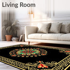 Vibrant Red Green Golden Mandala Border Rug