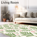 Cream Pink Floral Leafy Branch Arrangement Rug