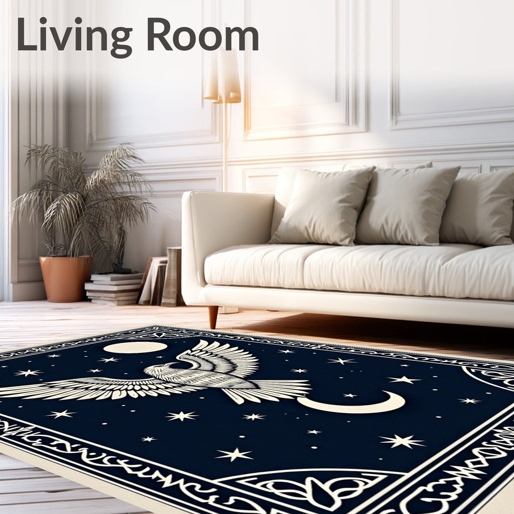 Midnight Eagle Moon Stars Border Rug
