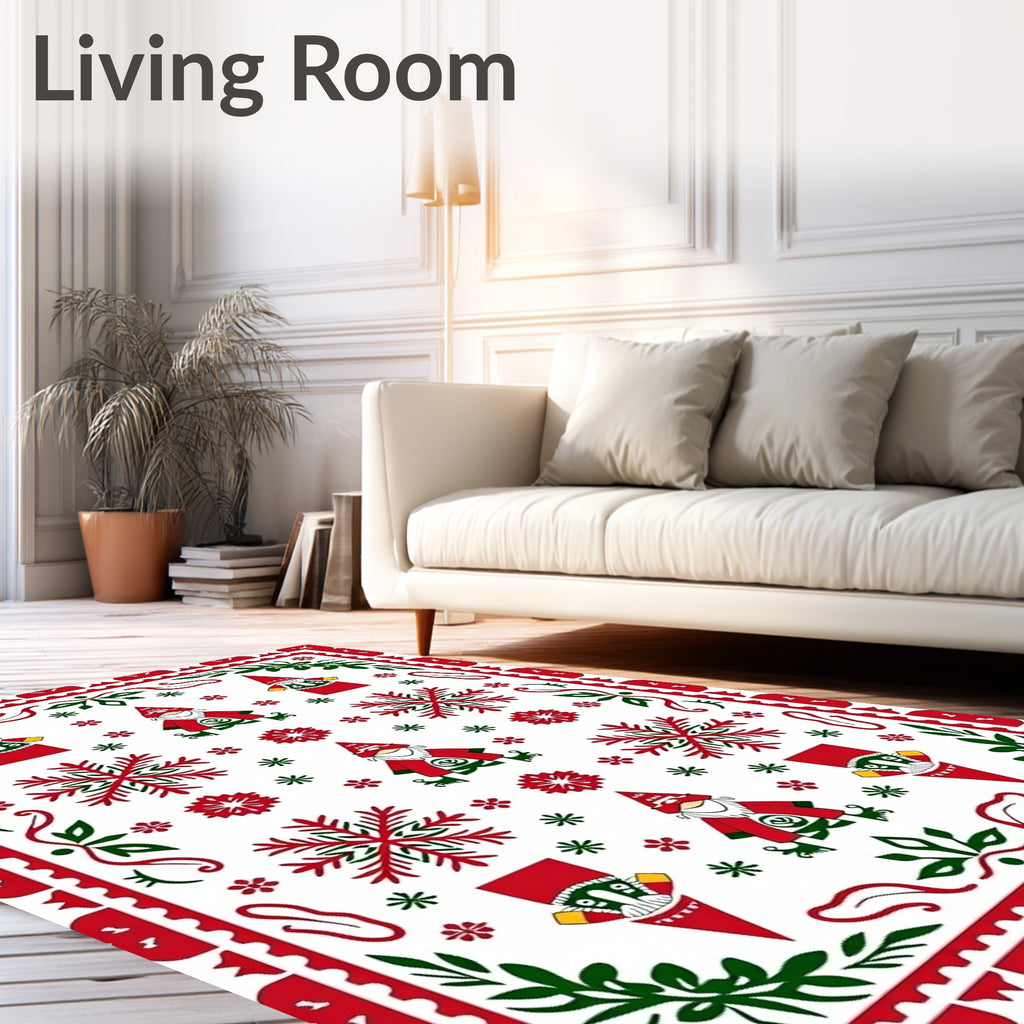 Festive Gnomes Snowflake Holiday Whimsical Rug