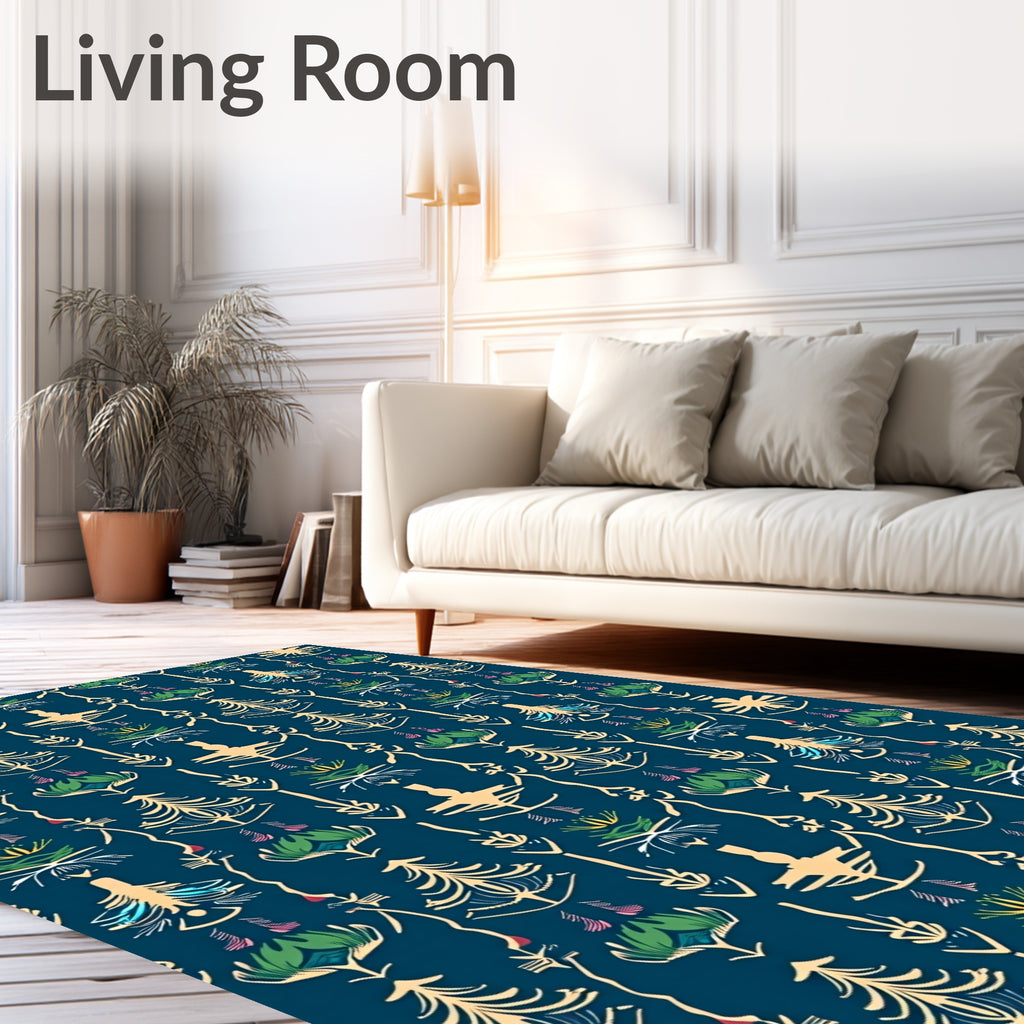 Deep Blue Botanical Figurine Rug